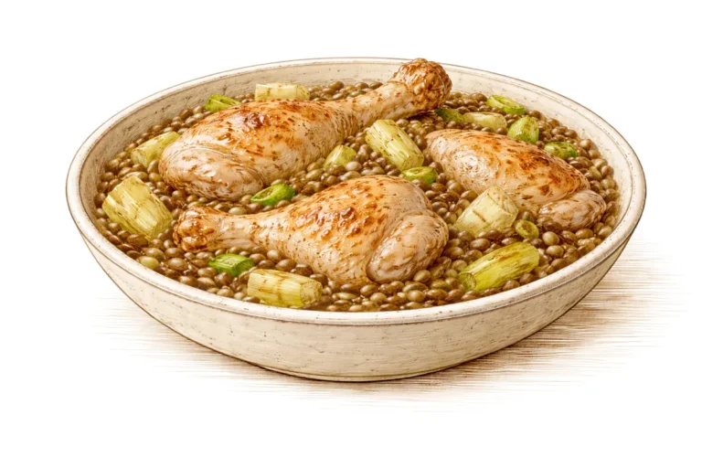 Pullum mit Berglinsen, Lauch & Fenchel